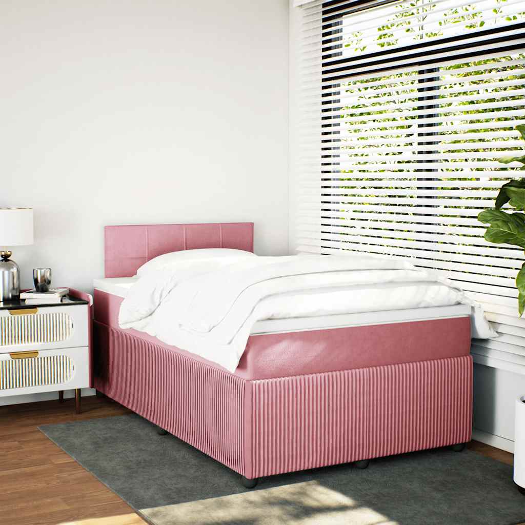 vidaXL Κρεβάτι Boxspring με Στρώμα Ροζ 120x190 εκ. Βελούδινο