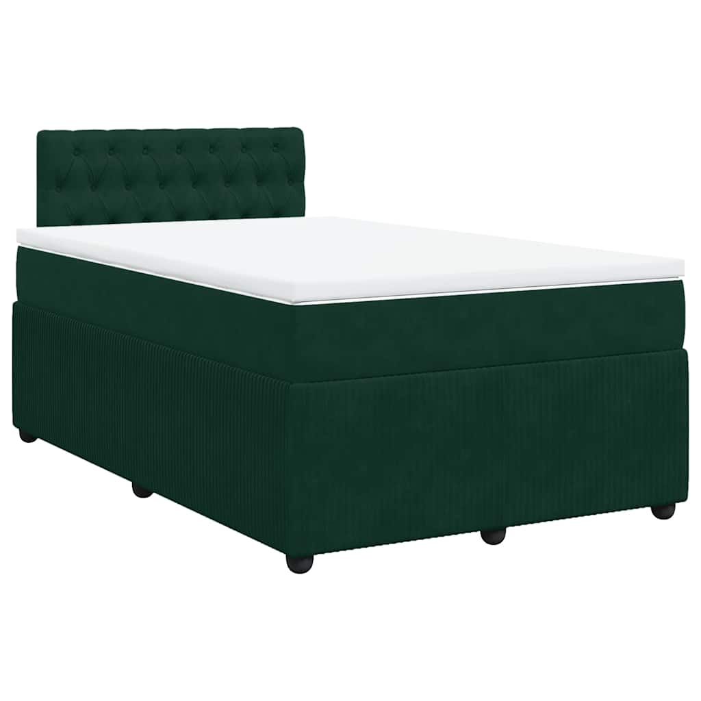 vidaXL Κρεβάτι Boxspring με Στρώμα Σκούρο Πράσινο 120x190εκ. Βελούδινο
