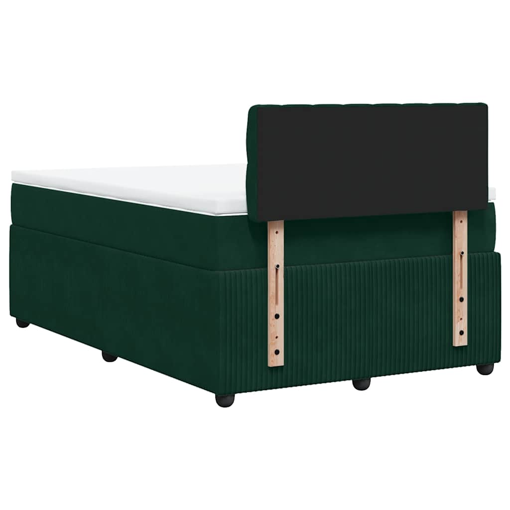 vidaXL Κρεβάτι Boxspring με Στρώμα Σκούρο Πράσινο 120x190εκ. Βελούδινο
