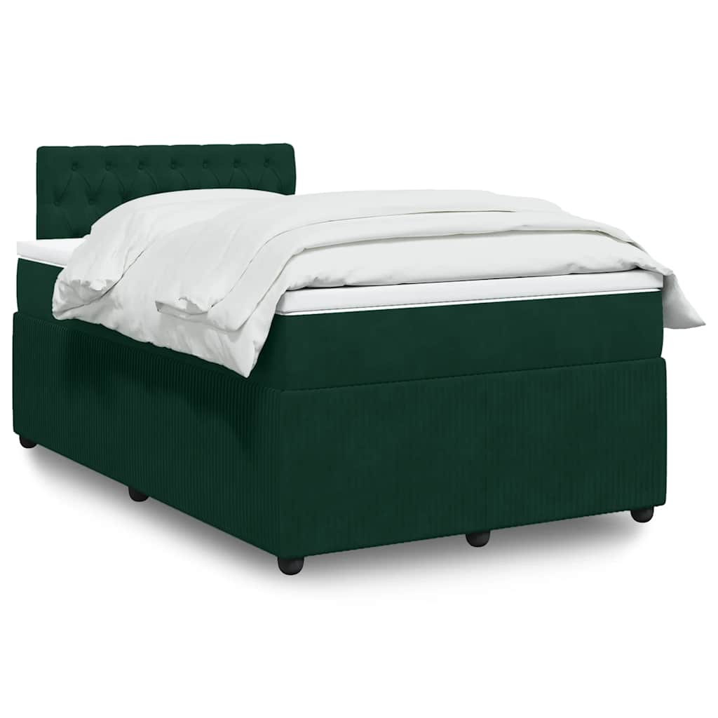 vidaXL Κρεβάτι Boxspring με Στρώμα Σκούρο Πράσινο 120x190εκ. Βελούδινο