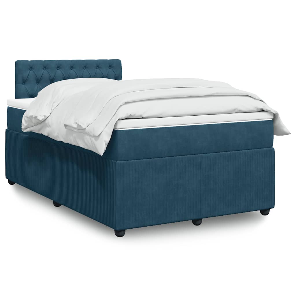 vidaXL Κρεβάτι Boxspring με Στρώμα Μπλε 120x190 εκ. Βελούδινο