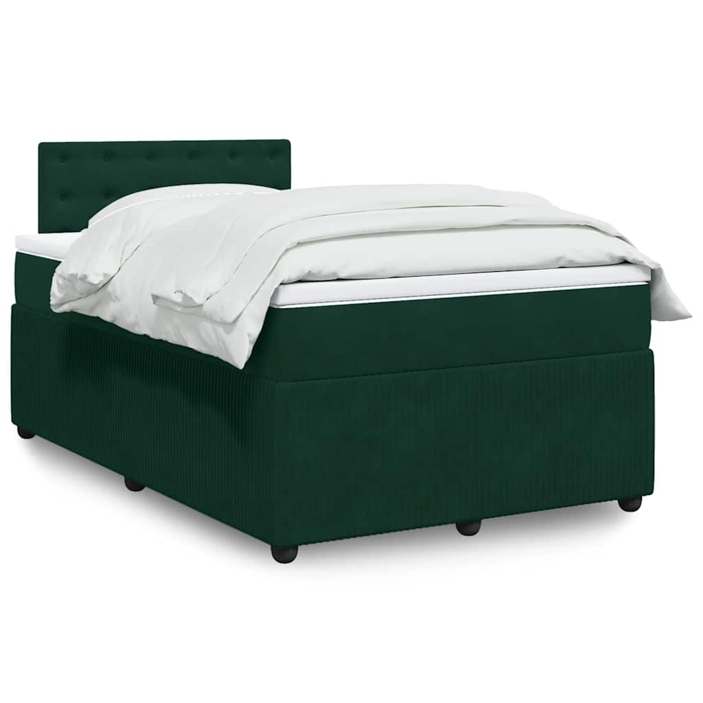 vidaXL Κρεβάτι Boxspring με Στρώμα Σκούρο Πράσινο 120x190εκ. Βελούδινο