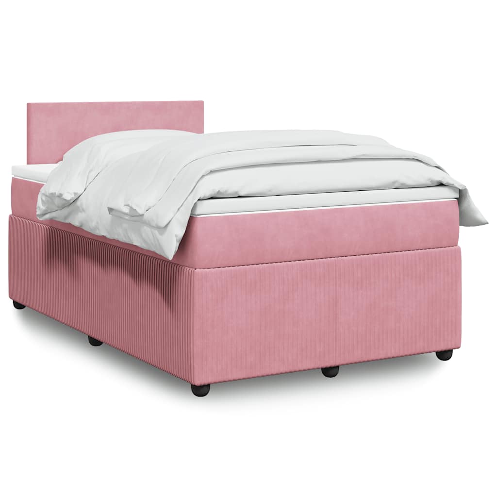 vidaXL Κρεβάτι Boxspring με Στρώμα Ροζ 120x200 εκ. Βελούδινο