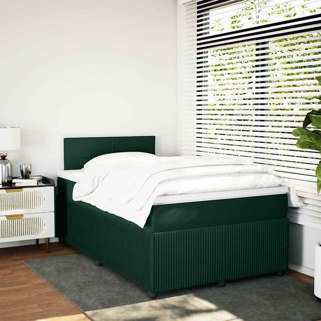 vidaXL Κρεβάτι Boxspring με Στρώμα Σκούρο Πράσινο 120x200εκ. Βελούδινο