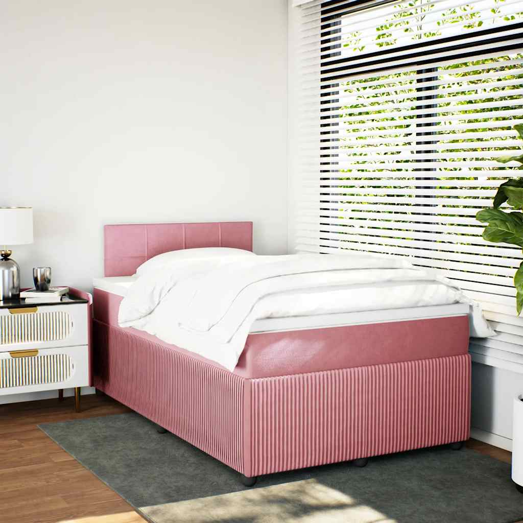vidaXL Κρεβάτι Boxspring με Στρώμα Ροζ 120x200 εκ. Βελούδινο