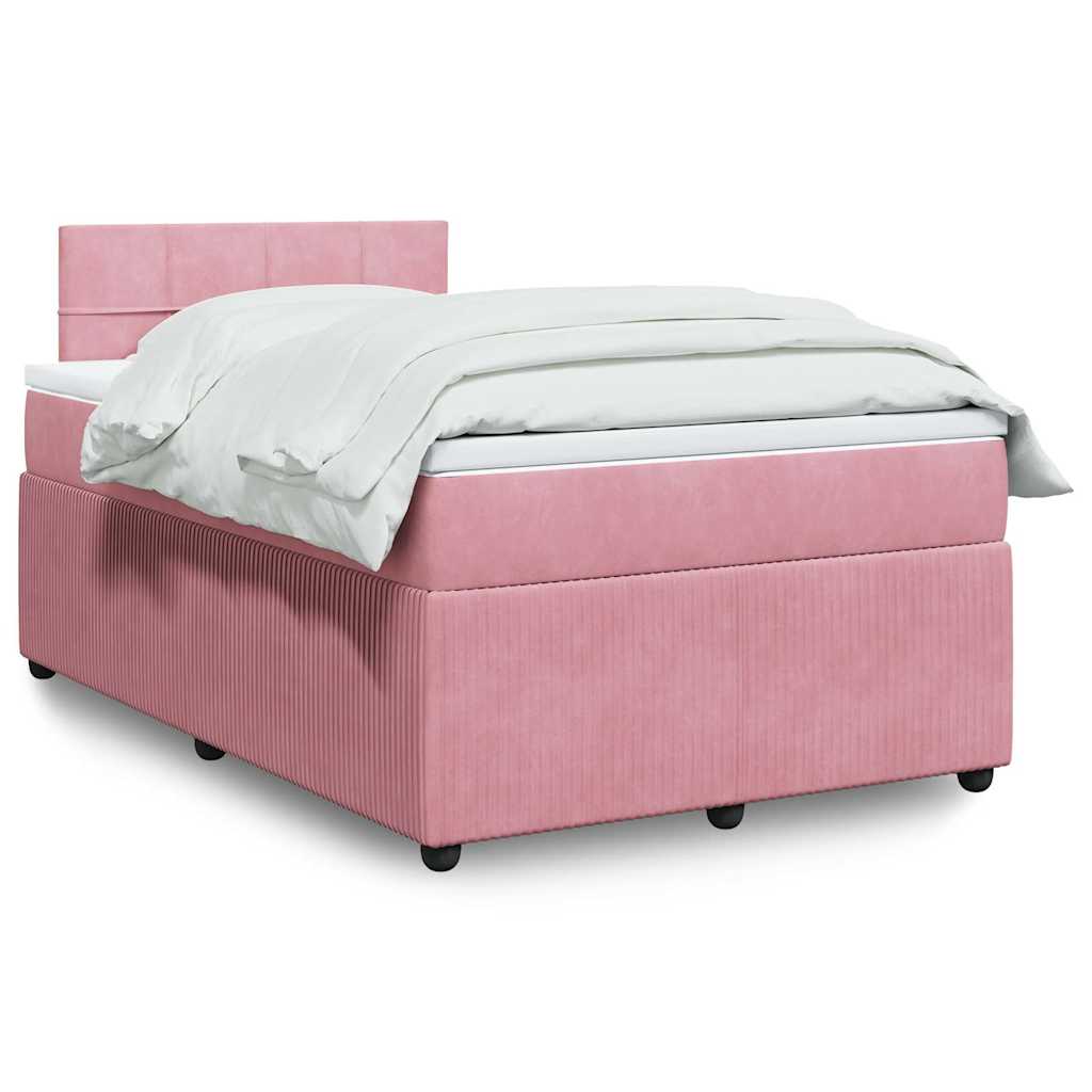 vidaXL Κρεβάτι Boxspring με Στρώμα Ροζ 120x200 εκ. Βελούδινο