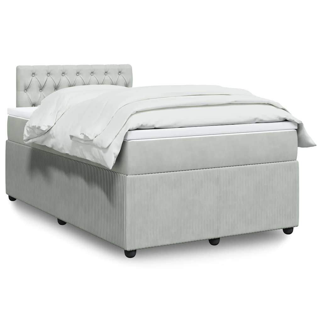vidaXL Κρεβάτι Boxspring με Στρώμα Ανοιχτό Γκρι 120x200 εκ. Βελούδινο