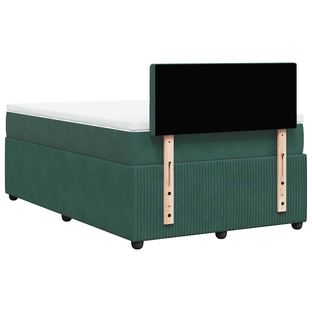 vidaXL Κρεβάτι Boxspring με Στρώμα Σκούρο Πράσινο 120x200εκ. Βελούδινο