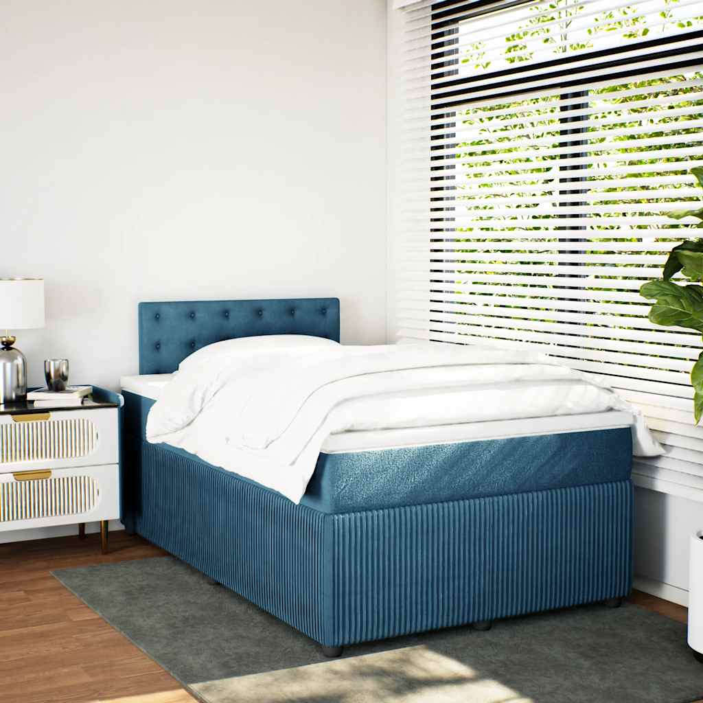 vidaXL Κρεβάτι Boxspring με Στρώμα Μπλε 120x200 εκ. Βελούδινο