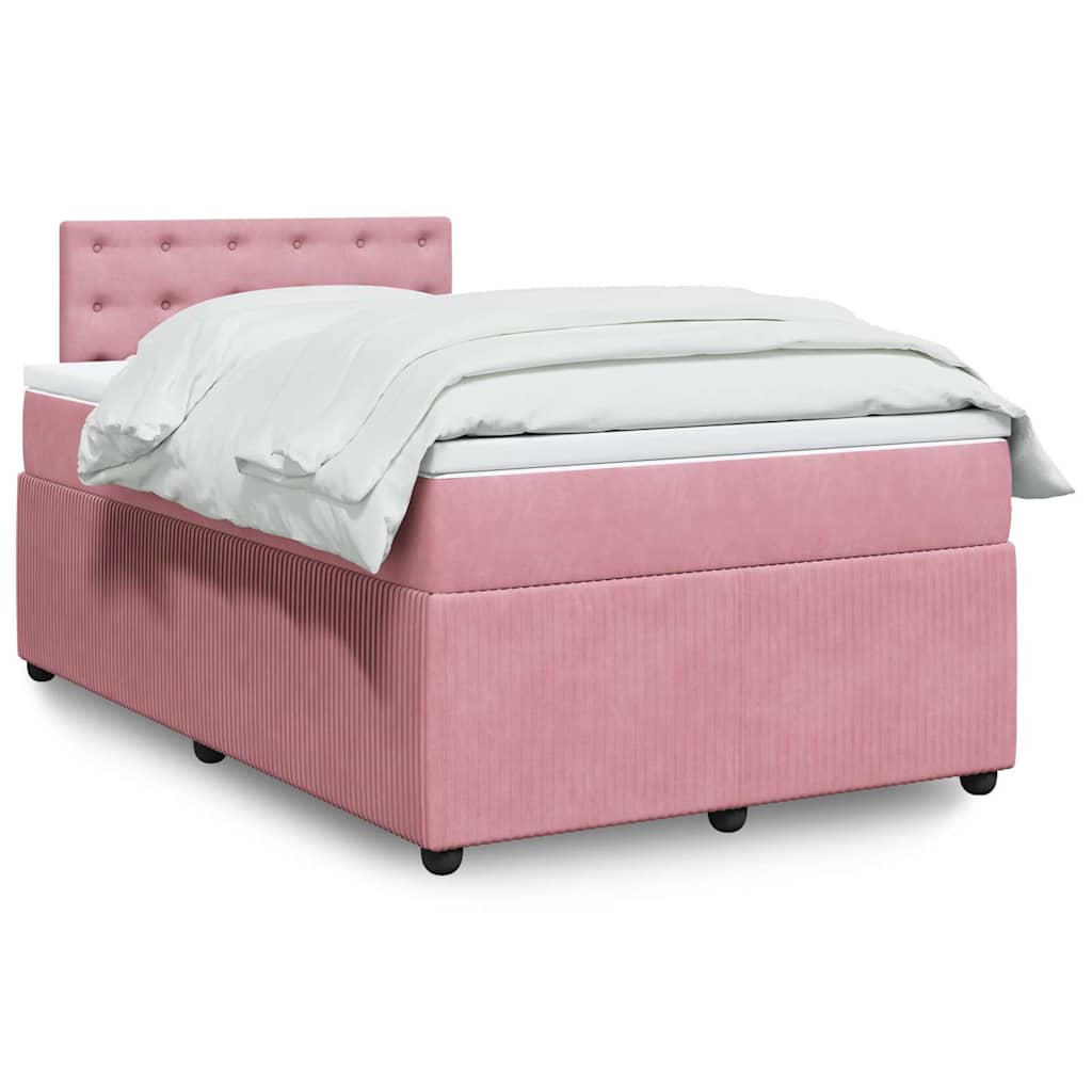 vidaXL Κρεβάτι Boxspring με Στρώμα Ροζ 120x200 εκ. Βελούδινο