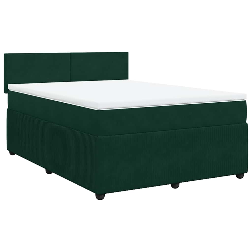 vidaXL Κρεβάτι Boxspring με Στρώμα Σκούρο Πράσινο 140x190εκ. Βελούδινο