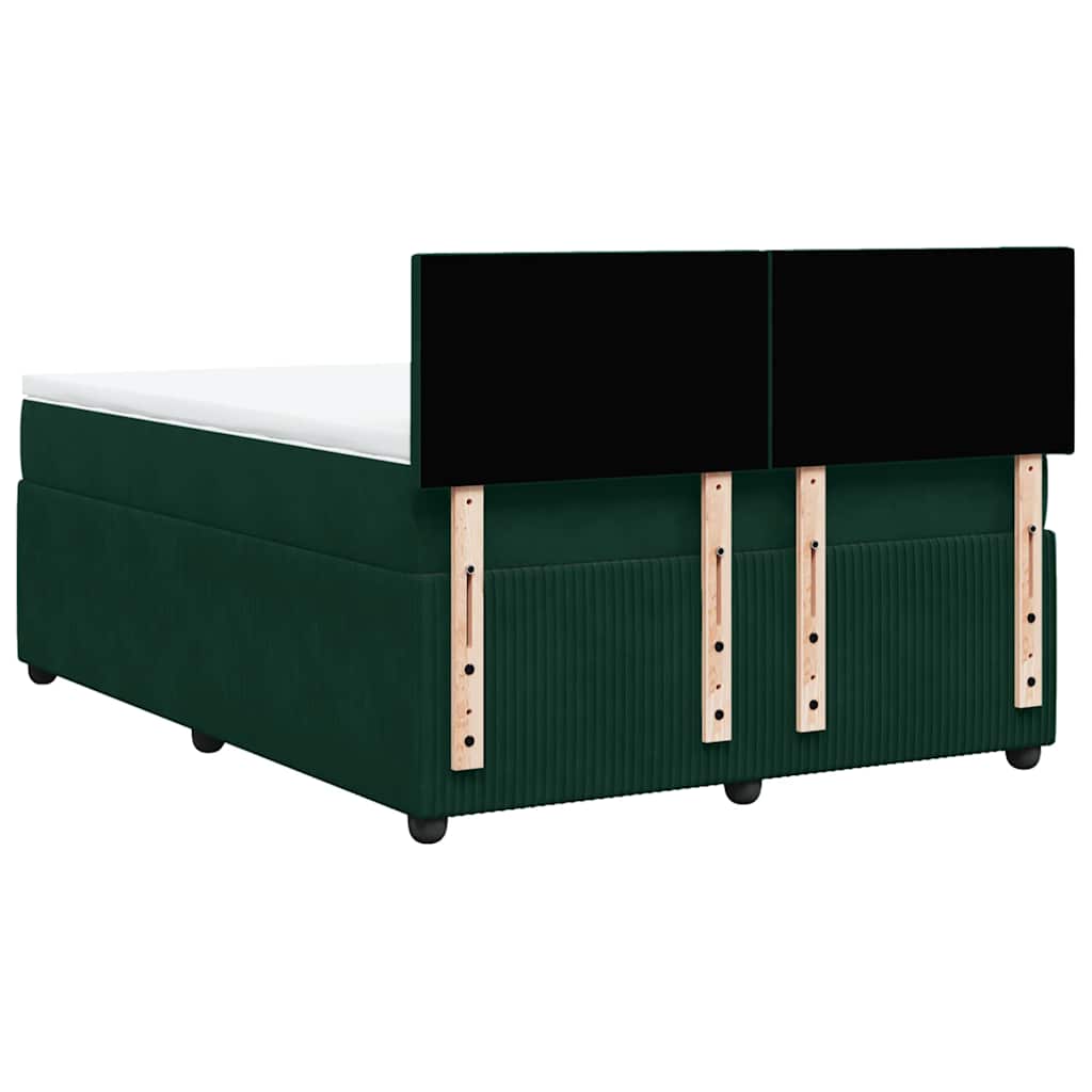 vidaXL Κρεβάτι Boxspring με Στρώμα Σκούρο Πράσινο 140x190εκ. Βελούδινο