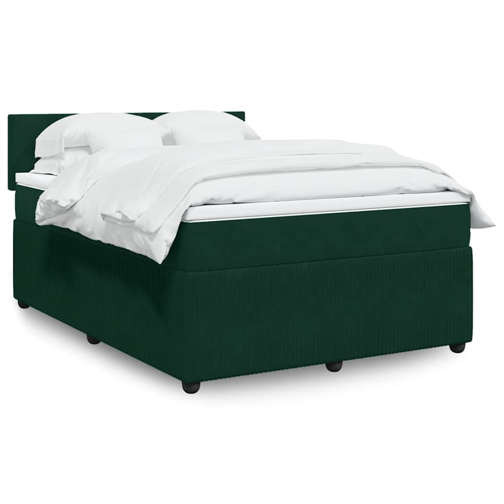 vidaXL Κρεβάτι Boxspring με Στρώμα Σκούρο Πράσινο 140x190εκ. Βελούδινο