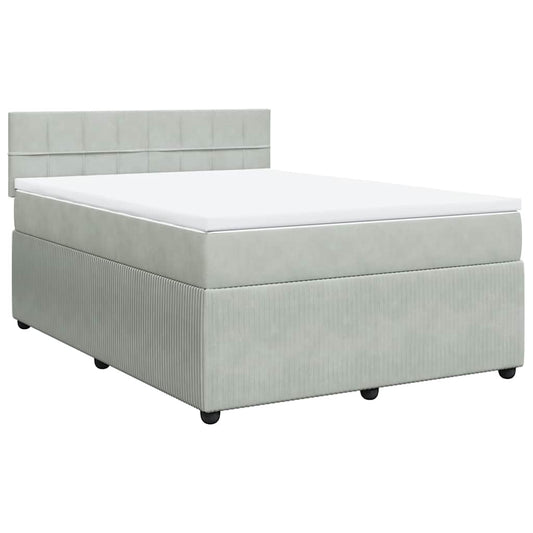 vidaXL Κρεβάτι Boxspring με Στρώμα Ανοιχτό Γκρι 140x190 εκ. Βελούδινο