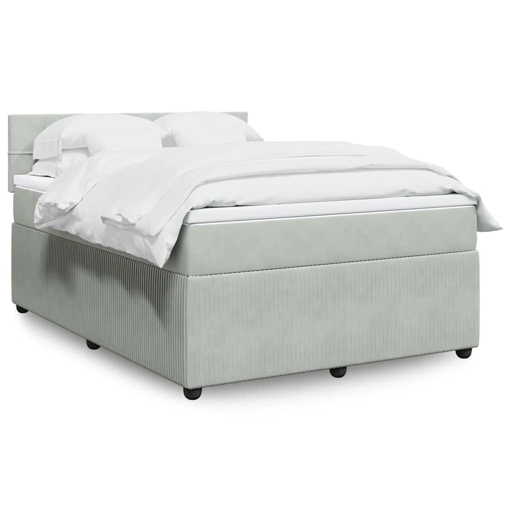 vidaXL Κρεβάτι Boxspring με Στρώμα Ανοιχτό Γκρι 140x190 εκ. Βελούδινο