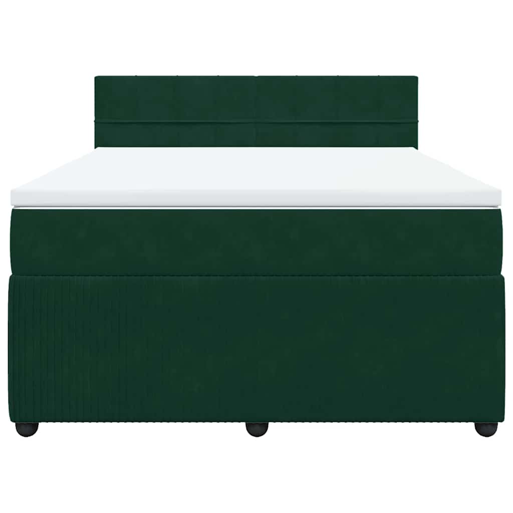 vidaXL Κρεβάτι Boxspring με Στρώμα Σκούρο Πράσινο 140x190εκ. Βελούδινο