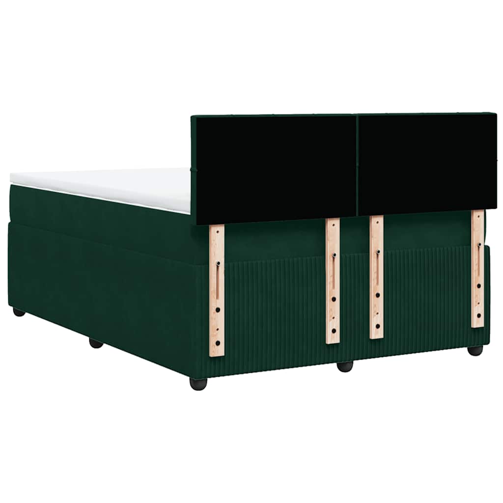 vidaXL Κρεβάτι Boxspring με Στρώμα Σκούρο Πράσινο 140x190εκ. Βελούδινο
