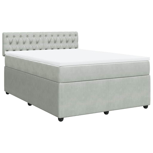 vidaXL Κρεβάτι Boxspring με Στρώμα Ανοιχτό Γκρι 140x190 εκ. Βελούδινο
