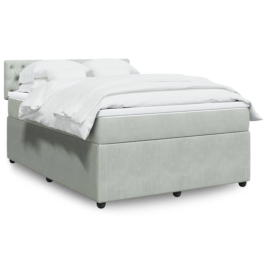 vidaXL Κρεβάτι Boxspring με Στρώμα Ανοιχτό Γκρι 140x190 εκ. Βελούδινο