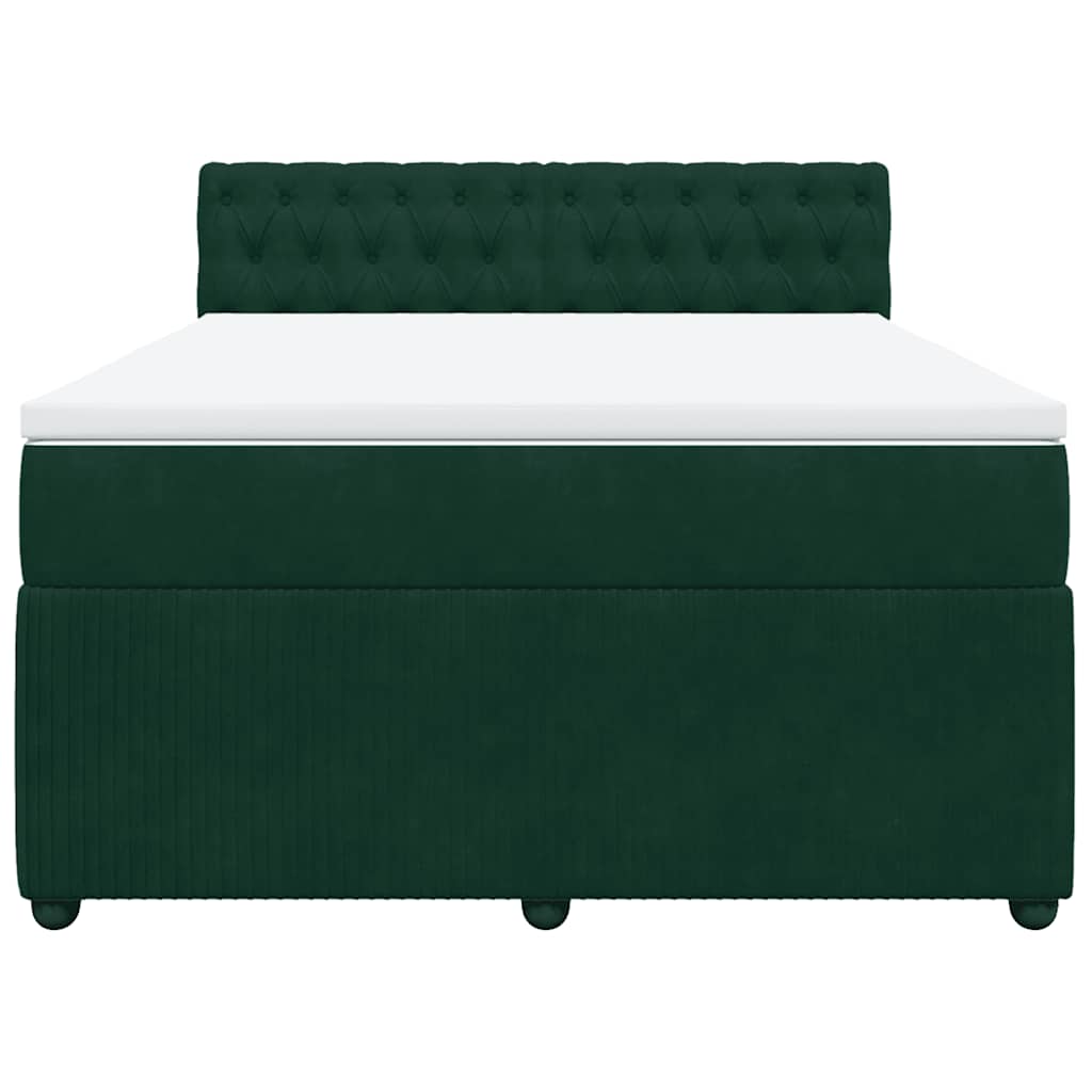 vidaXL Κρεβάτι Boxspring με Στρώμα Σκούρο Πράσινο 140x190εκ. Βελούδινο
