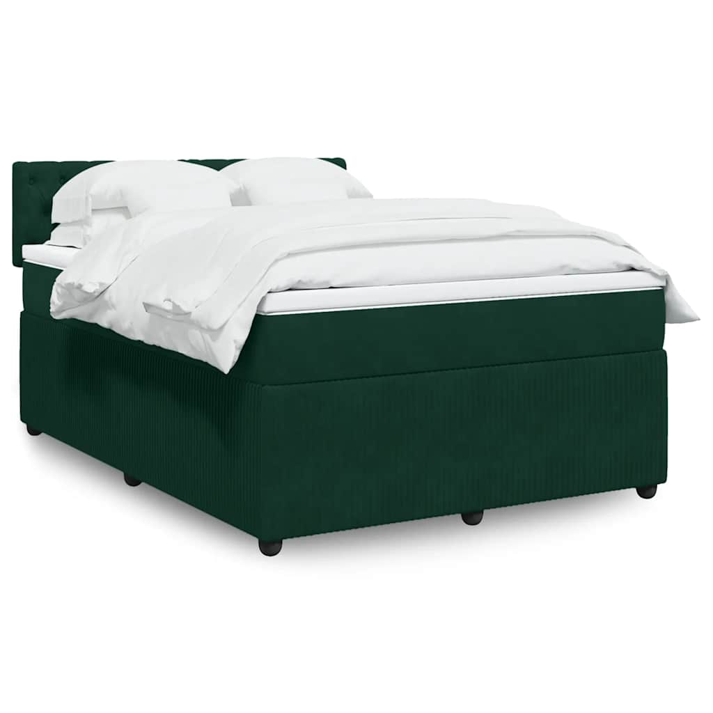 vidaXL Κρεβάτι Boxspring με Στρώμα Σκούρο Πράσινο 140x190εκ. Βελούδινο