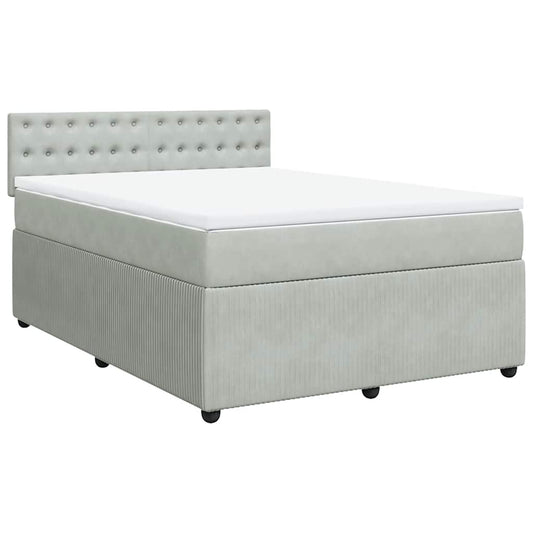 vidaXL Κρεβάτι Boxspring με Στρώμα Ανοιχτό Γκρι 140x190 εκ. Βελούδινο