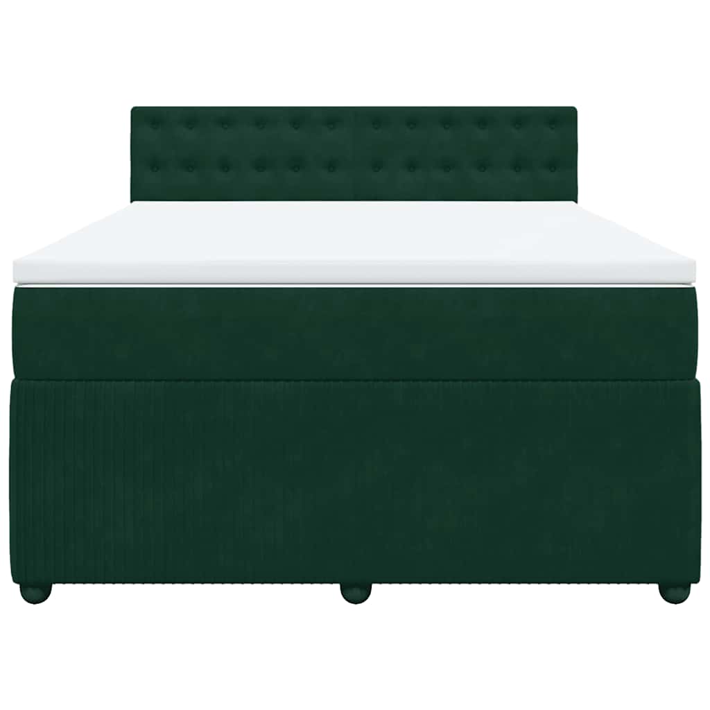vidaXL Κρεβάτι Boxspring με Στρώμα Σκούρο Πράσινο 140x190εκ. Βελούδινο