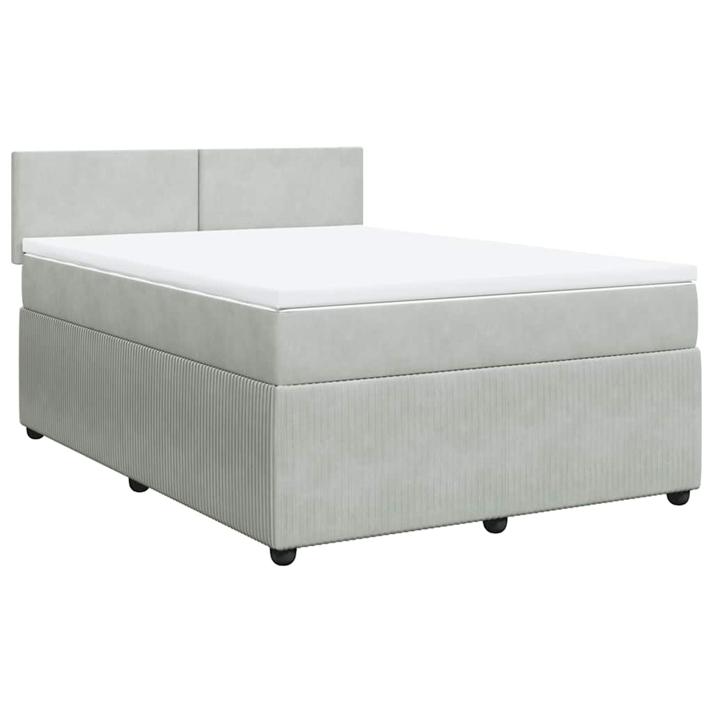 vidaXL Κρεβάτι Boxspring με Στρώμα Ανοιχτό Γκρι 140x200 εκ. Βελούδινο