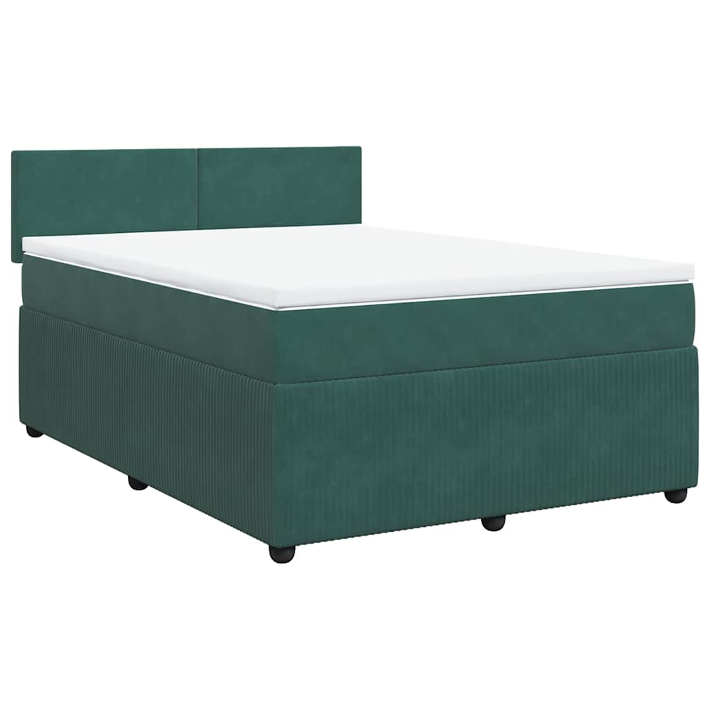 vidaXL Κρεβάτι Boxspring με Στρώμα Σκούρο Πράσινο 140x200εκ. Βελούδινο