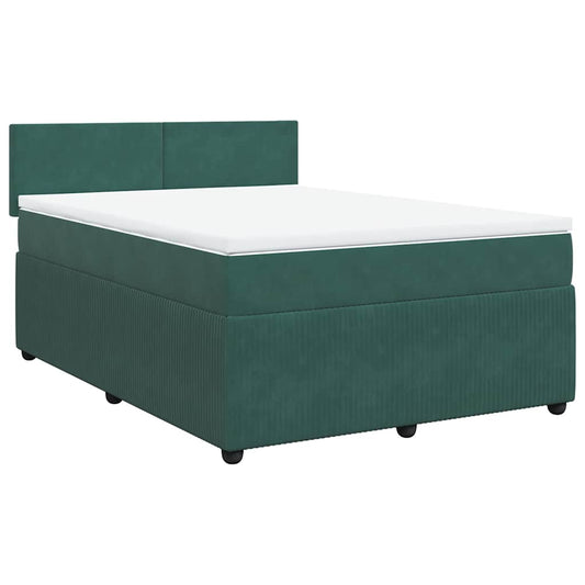vidaXL Κρεβάτι Boxspring με Στρώμα Σκούρο Πράσινο 140x200εκ. Βελούδινο