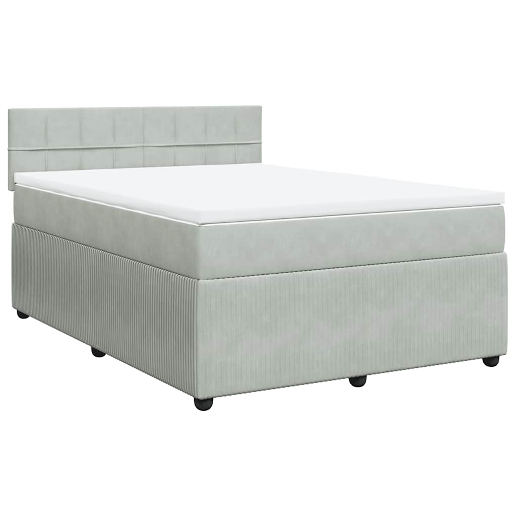 vidaXL Κρεβάτι Boxspring με Στρώμα Ανοιχτό Γκρι 140x200 εκ. Βελούδινο