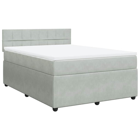 vidaXL Κρεβάτι Boxspring με Στρώμα Ανοιχτό Γκρι 140x200 εκ. Βελούδινο