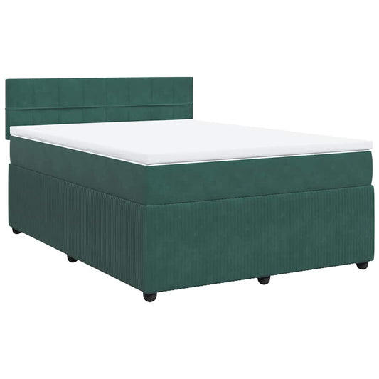 vidaXL Κρεβάτι Boxspring με Στρώμα Σκούρο Πράσινο 140x200εκ. Βελούδινο
