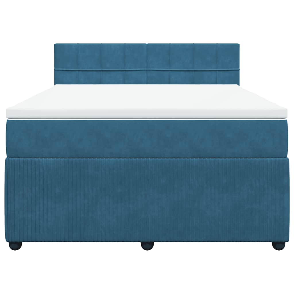 vidaXL Κρεβάτι Boxspring με Στρώμα Μπλε 140x200 εκ. Βελούδινο