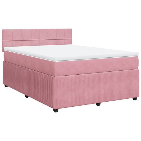 vidaXL Κρεβάτι Boxspring με Στρώμα Ροζ 140x200 εκ. Βελούδινο