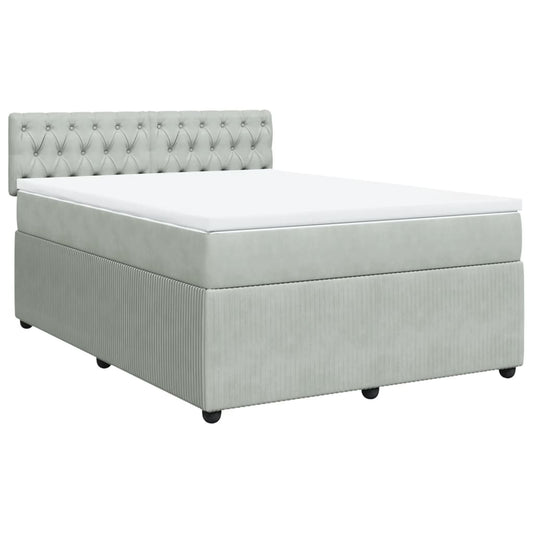 vidaXL Κρεβάτι Boxspring με Στρώμα Ανοιχτό Γκρι 140x200 εκ. Βελούδινο