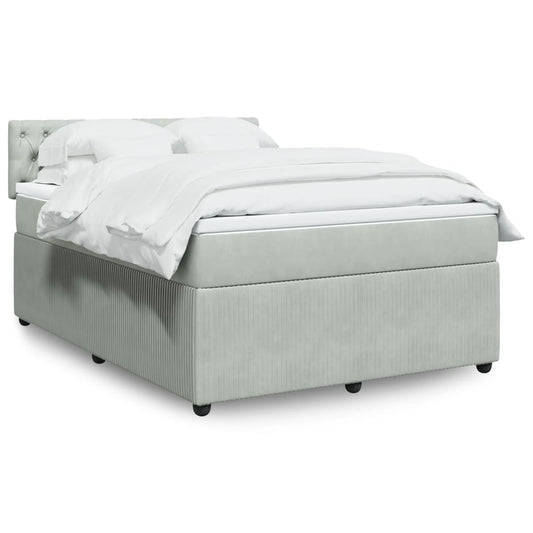 vidaXL Κρεβάτι Boxspring με Στρώμα Ανοιχτό Γκρι 140x200 εκ. Βελούδινο