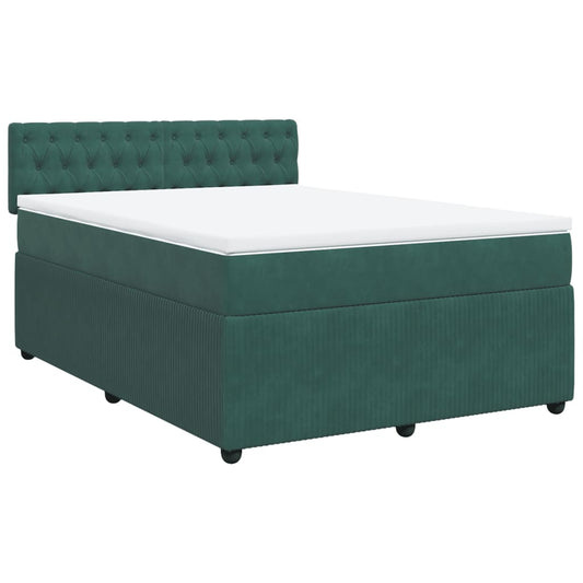 vidaXL Κρεβάτι Boxspring με Στρώμα Σκούρο Πράσινο 140x200εκ. Βελούδινο