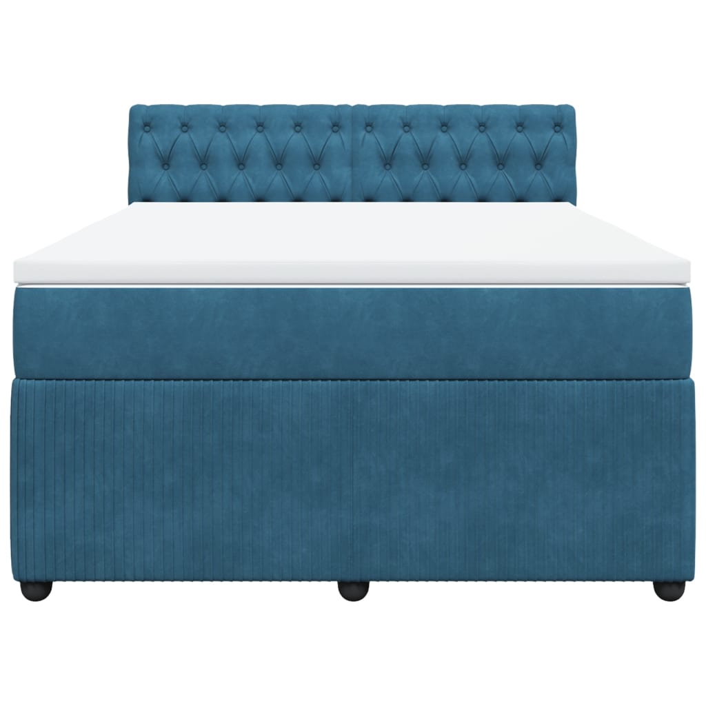 vidaXL Κρεβάτι Boxspring με Στρώμα Μπλε 140x200 εκ. Βελούδινο