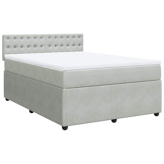 vidaXL Κρεβάτι Boxspring με Στρώμα Ανοιχτό Γκρι 140x200 εκ. Βελούδινο