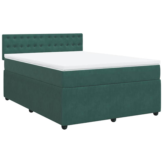 vidaXL Κρεβάτι Boxspring με Στρώμα Σκούρο Πράσινο 140x200εκ. Βελούδινο