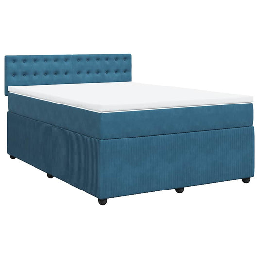 vidaXL Κρεβάτι Boxspring με Στρώμα Μπλε 140x200 εκ. Βελούδινο