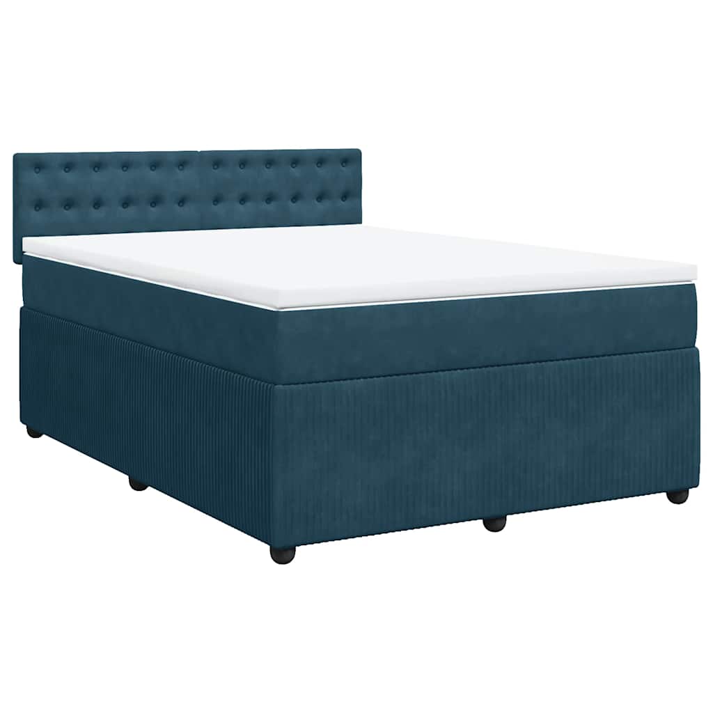 vidaXL Κρεβάτι Boxspring με Στρώμα Μπλε 140x200 εκ. Βελούδινο