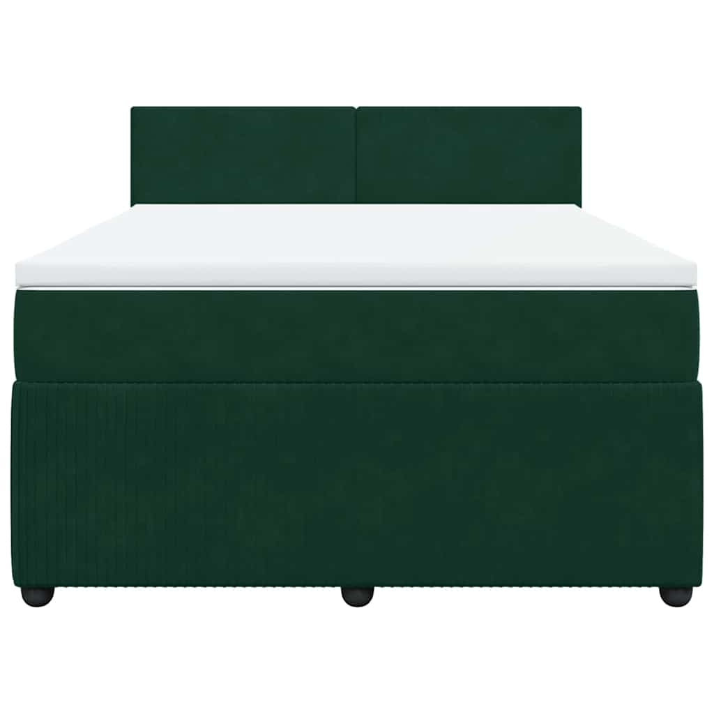 vidaXL Κρεβάτι Boxspring με Στρώμα Σκούρο Πράσινο 160x200εκ. Βελούδινο