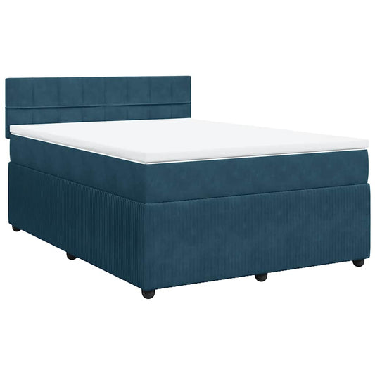 vidaXL Κρεβάτι Boxspring με Στρώμα Μπλε 160x200 εκ. Βελούδινο