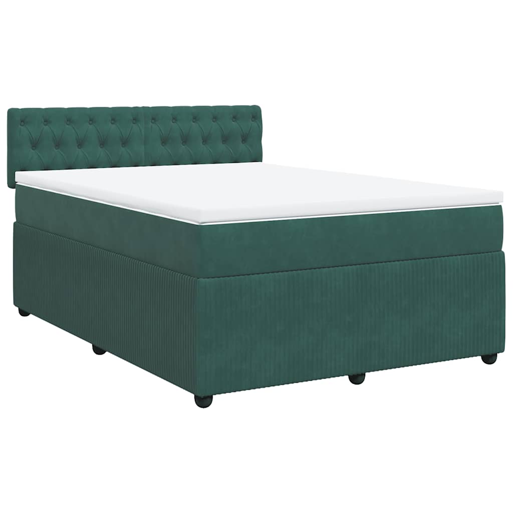 vidaXL Κρεβάτι Boxspring με Στρώμα Σκούρο Πράσινο 160x200εκ. Βελούδινο
