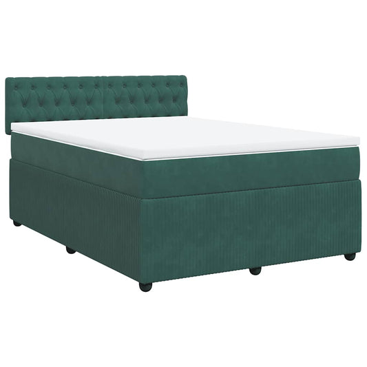 vidaXL Κρεβάτι Boxspring με Στρώμα Σκούρο Πράσινο 160x200εκ. Βελούδινο