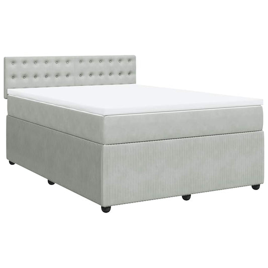 vidaXL Κρεβάτι Boxspring με Στρώμα Ανοιχτό Γκρι 160x200 εκ. Βελούδινο