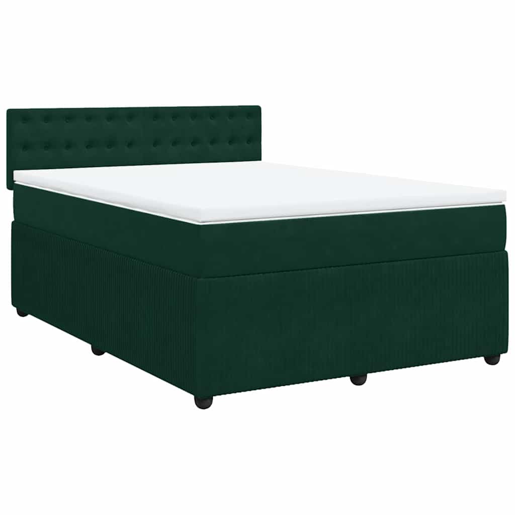 vidaXL Κρεβάτι Boxspring με Στρώμα Σκούρο Πράσινο 160x200εκ. Βελούδινο