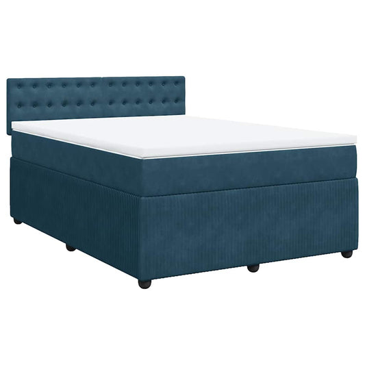 vidaXL Κρεβάτι Boxspring με Στρώμα Μπλε 160x200 εκ. Βελούδινο